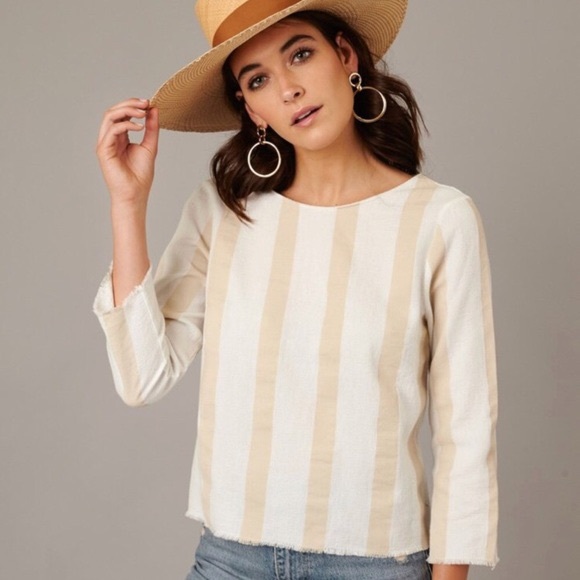 NWT Sincerely Jules Striped Linen Top M - Picture 1 of 6